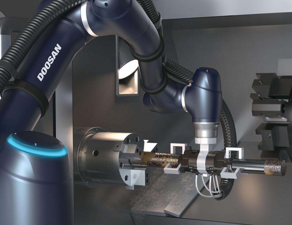 Cobot tending a machine